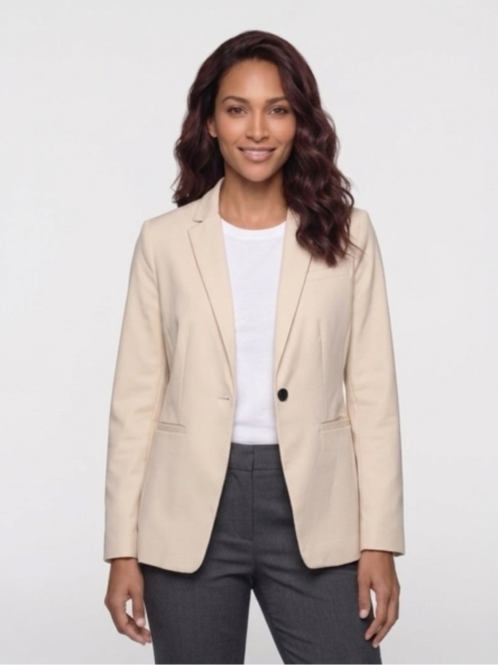 Banana Republic Women's Ling and Lean fit Cream Single-Button Blazer